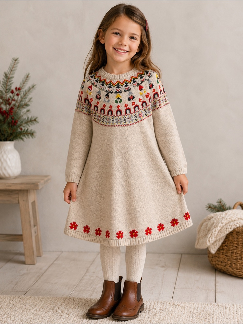 Hanna Andersson Girls US 5 Nordic Fair Isle Gnome Sweater Dress